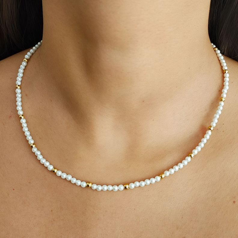 Collar Perlas 3mm Shellpearl Enchapado Oro 18K-2