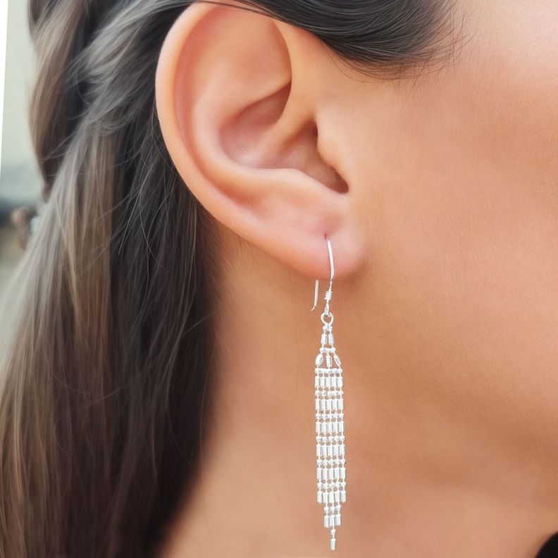 Aros Cadena Bolitas Colgante Plata Fina 925 -1