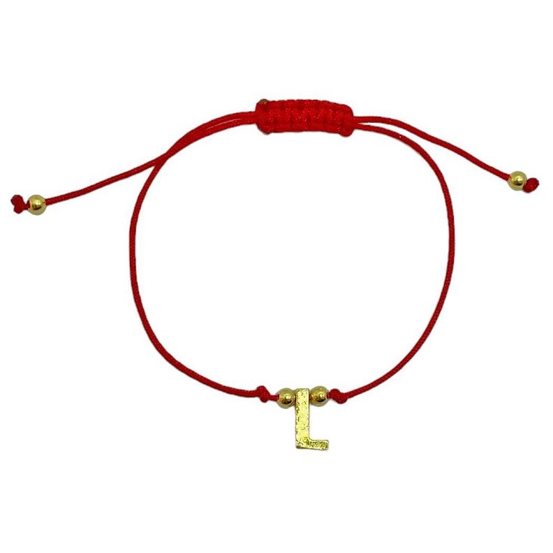 Pulsera Letra L Cordón Rojo Enchapado Oro 18K-0