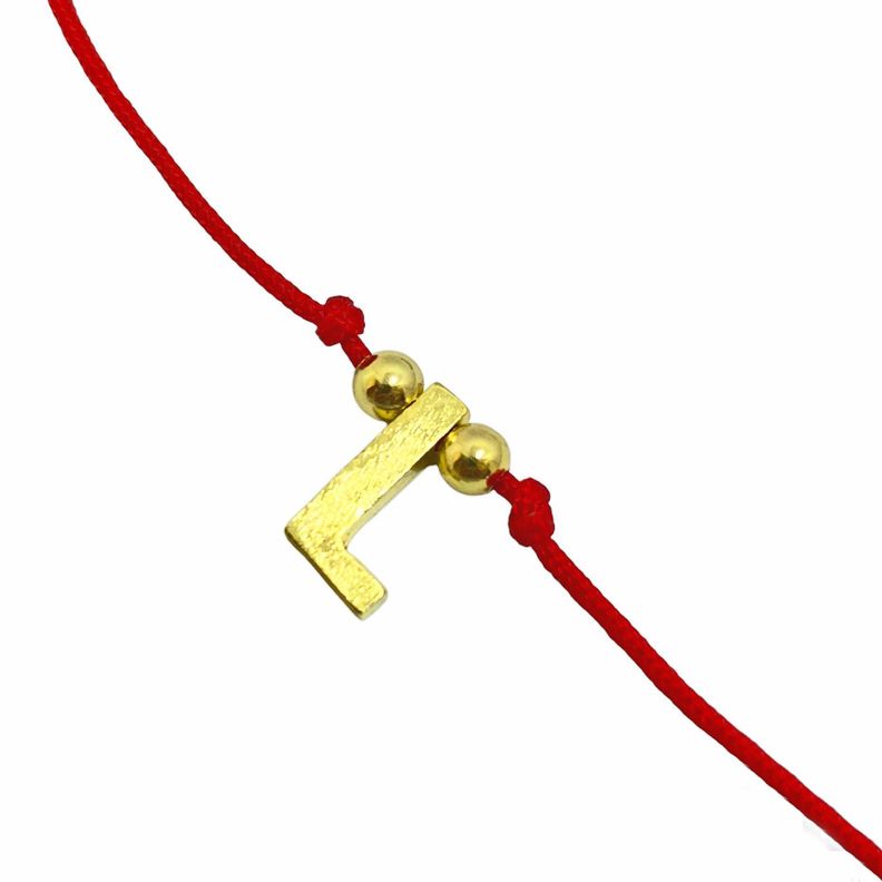 Pulsera Letra L Cordón Rojo Enchapado Oro 18K-2