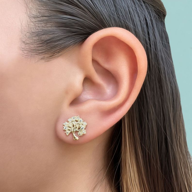 Aros Árbol Circón Enchapado Oro 18K -1