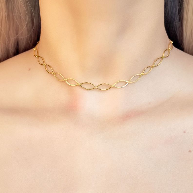 Collar Choker Ovalado Enchapado Oro 18K-1