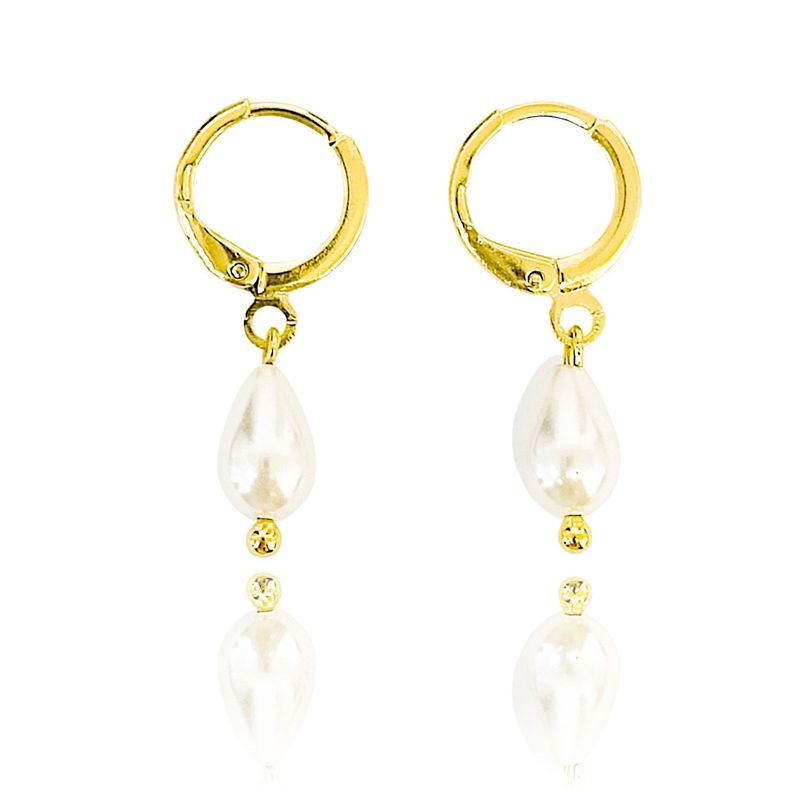 Aros Argolla Gota Perla Shellpearl Colgante Enchapado Oro 18K