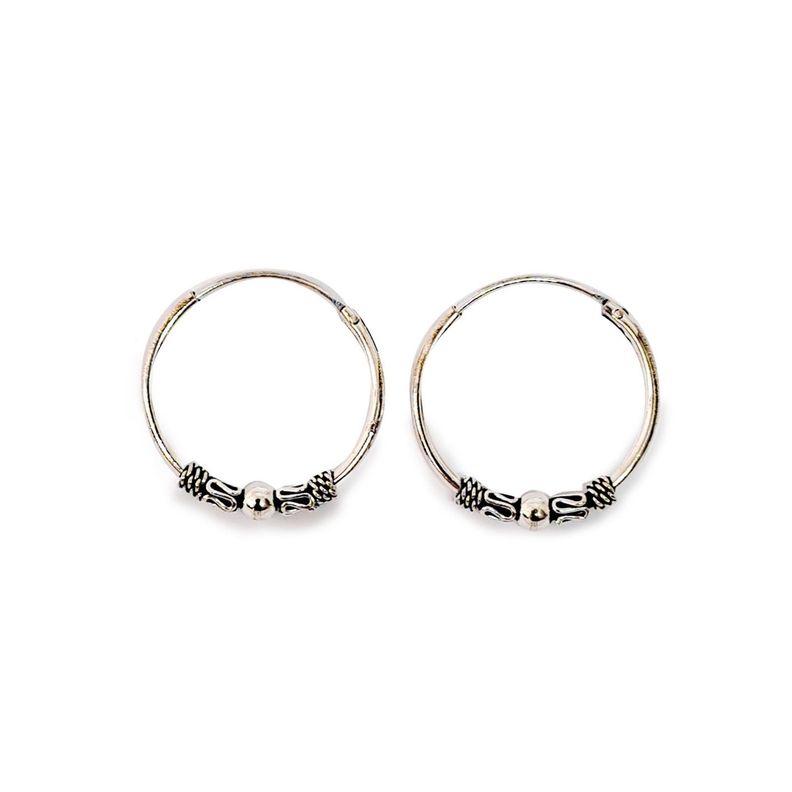 Aros Argolla Bali Envejecida 19mm Plata Fina 925-0