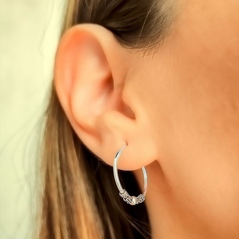 Aros Argolla Bali Envejecida 19mm Plata Fina 925-1