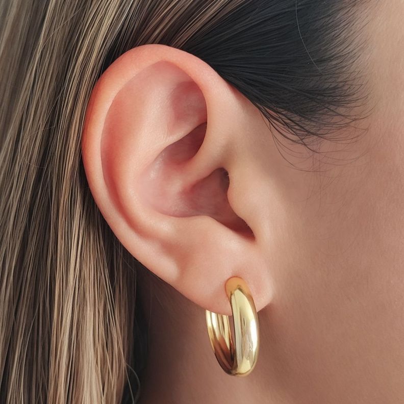 Aros Argollas Bote Medianas 22mm Enchapado Oro 18 K-2