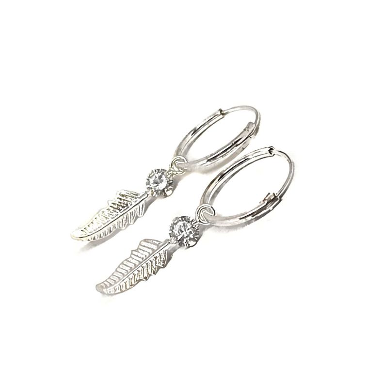 Aros Argollas Circón Pluma Colgante Plata Fina 925-0