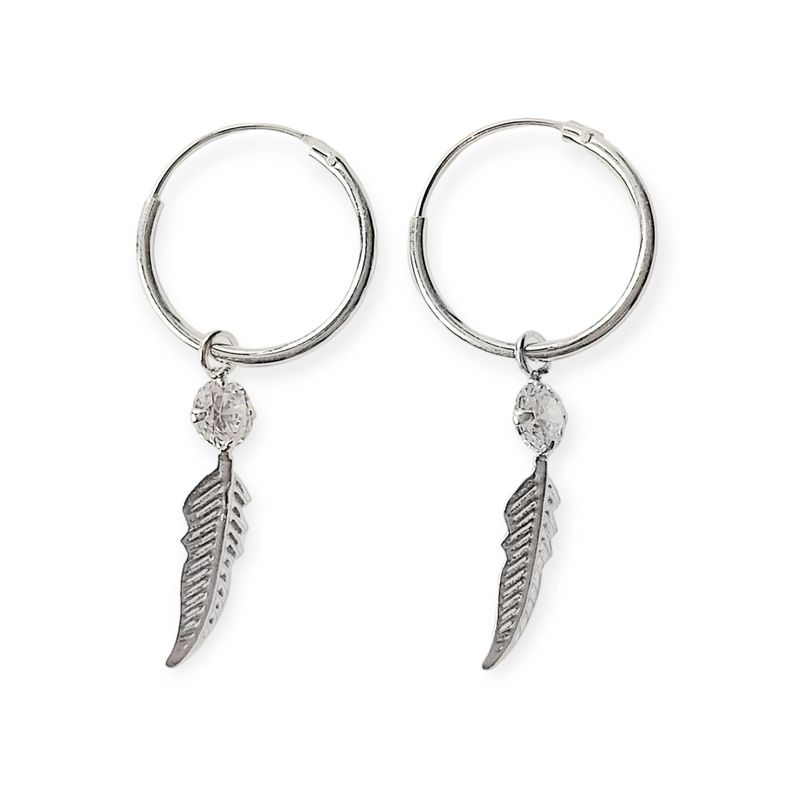 Aros Argollas Circón Pluma Colgante Plata Fina 925-1