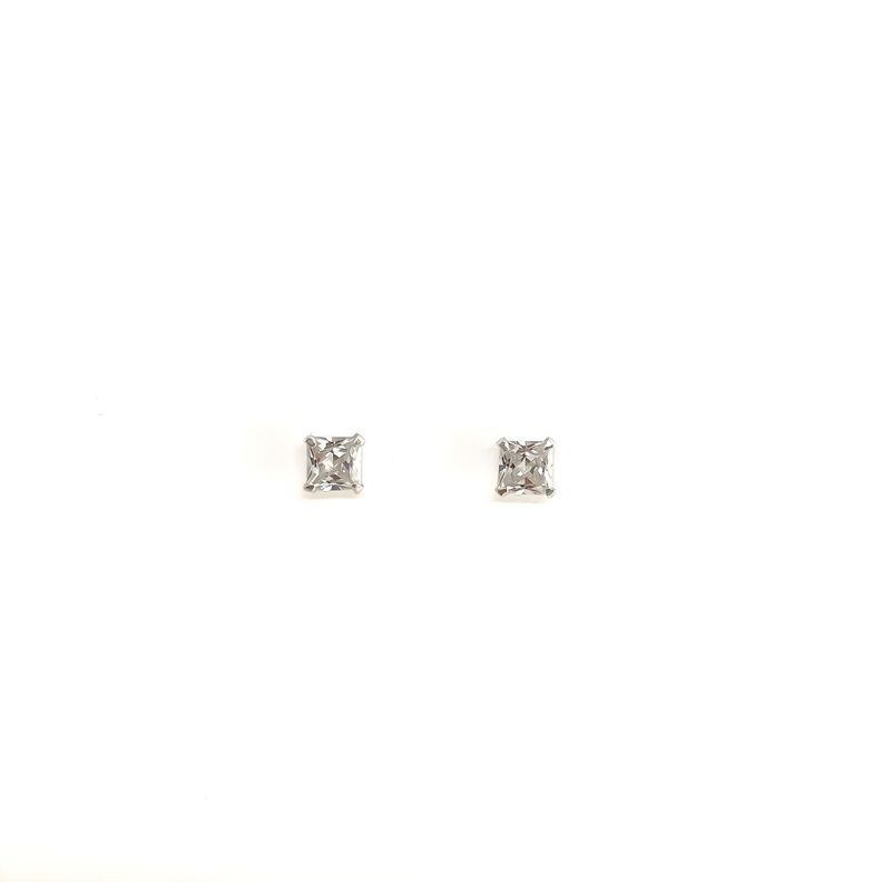 Aros Punto de Luz Circon Cuadrado Plata Fina 925 Blanco