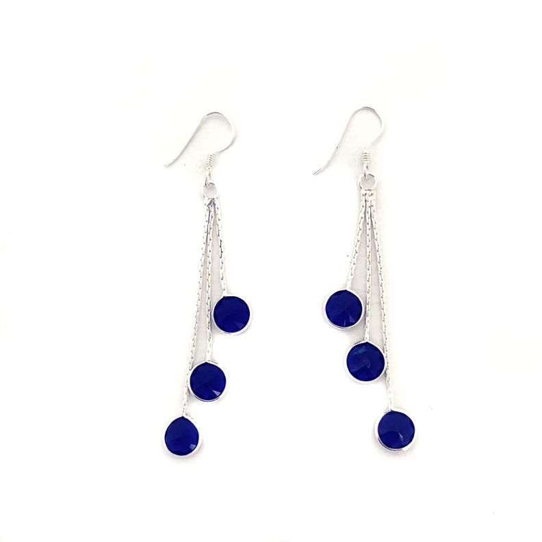 Aros 3 Circones Azules Colgantes Plata Fina 925-0