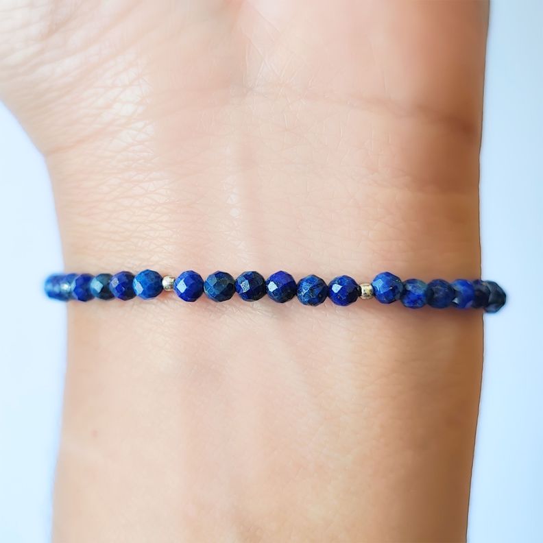 Pulsera Lapislázuli 3mm Facetada Plata Fina 925-2