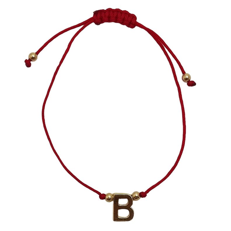 Pulsera Letra B Cordón Rojo Enchapado Oro 18K-0