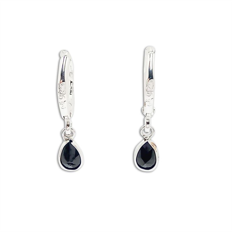 Aros Argolla Circón Negro Gota Colgante Plata Fina 925-0