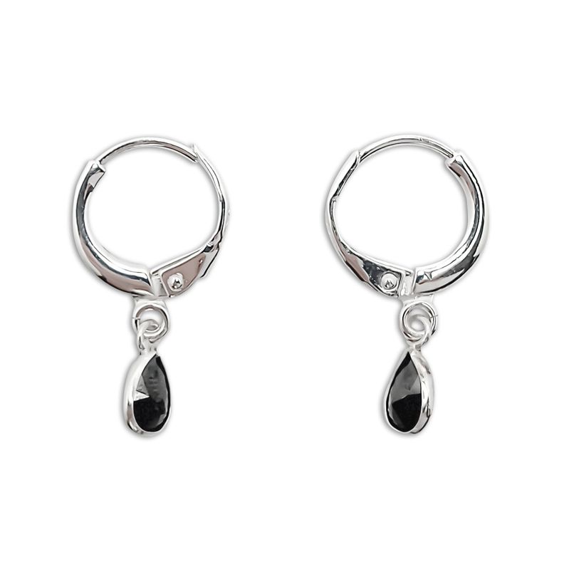 Aros Argolla Circón Negro Gota Colgante Plata Fina 925-1