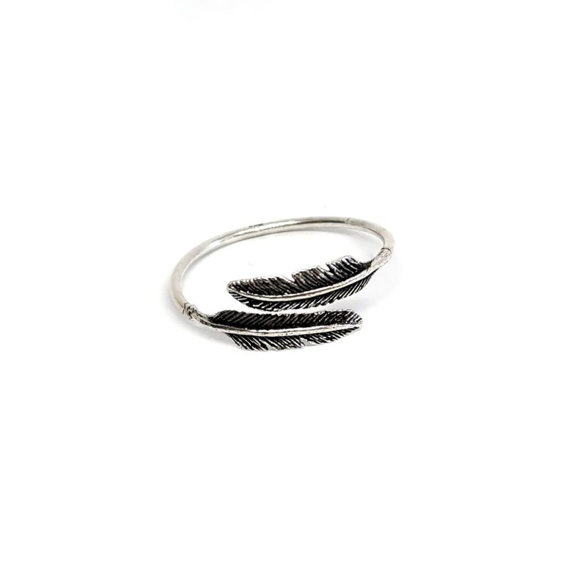 Anillo Dos Plumas #15 Plata Fina 925-1