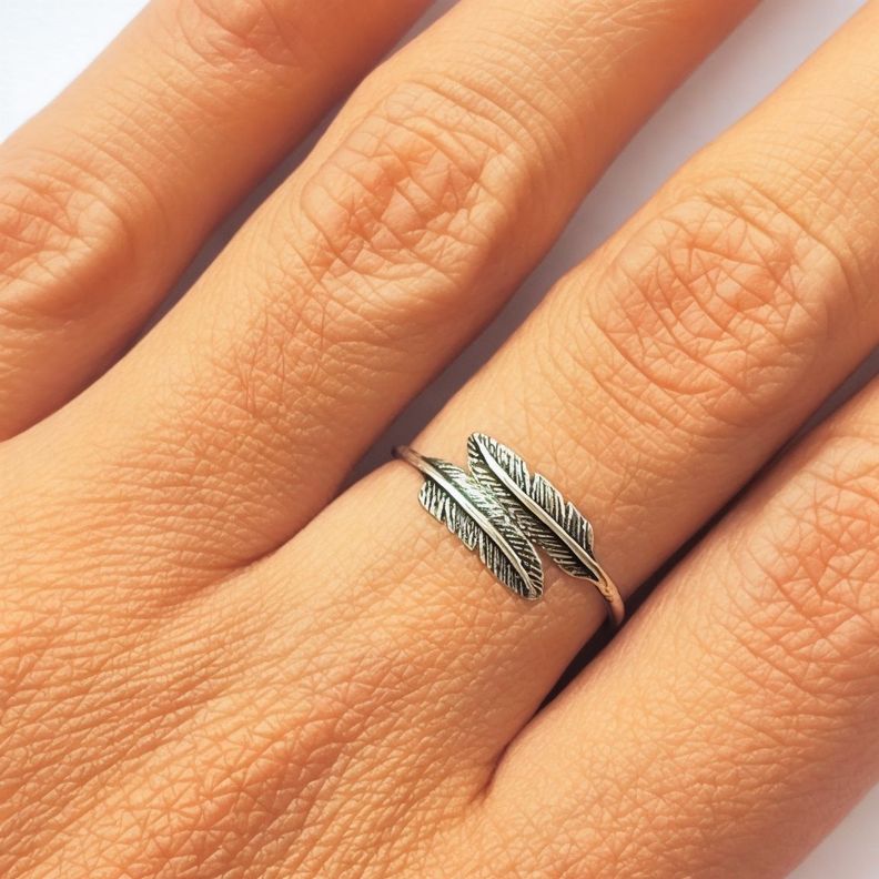 Anillo Dos Plumas #15 Plata Fina 925-3