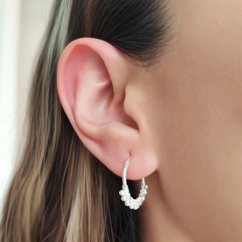 Aros Argolla Alba Pelotitas 16mm Plata Fina 925-1