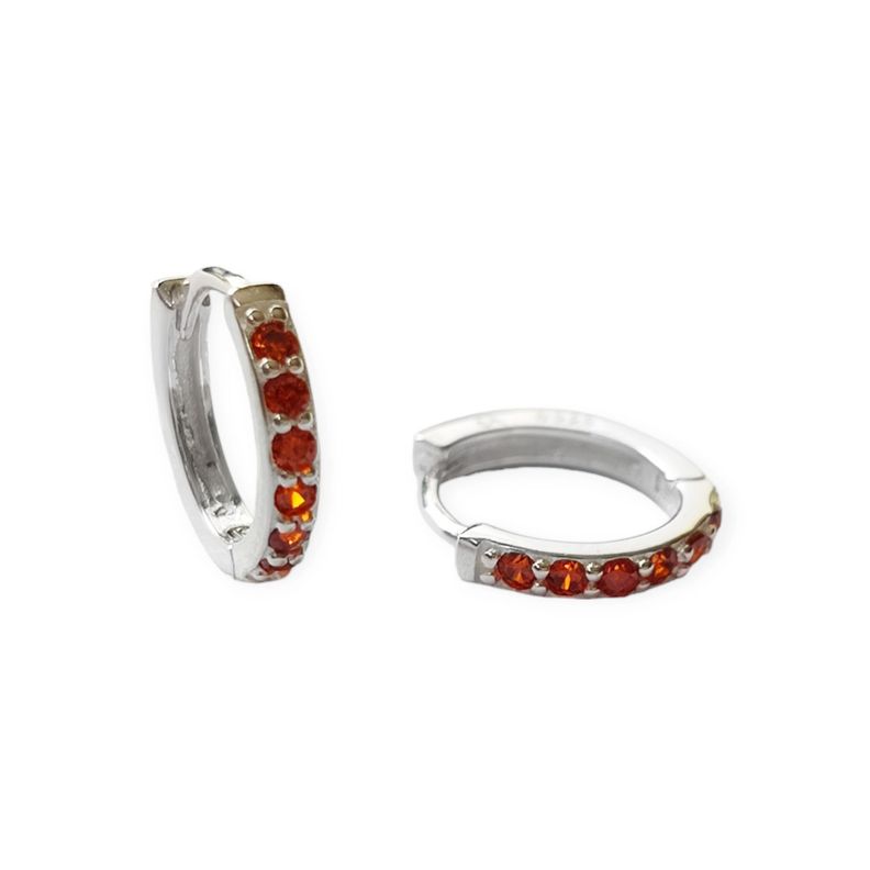 Aros Argolla Circón Rojo 15mm Plata Fina 925-0