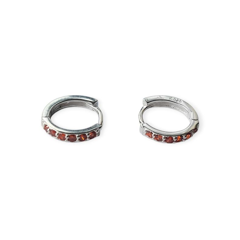 Aros Argolla Circón Rojo 15mm Plata Fina 925-1