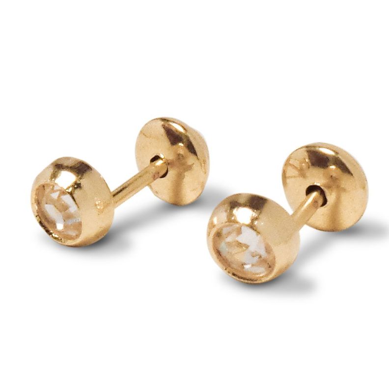 Aros Bebé Circón Blanco 4mm Enchapado Oro 18 K-0