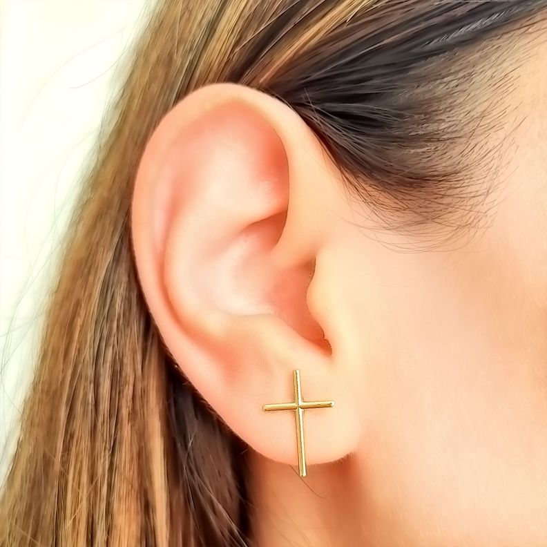 Aros Cruz Enchapado Oro 18KAN-2