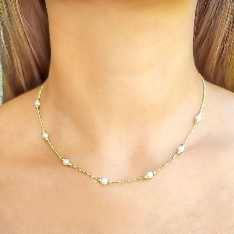 Collar Lis Perlas Sintéticas Enchapado Oro 18K-1