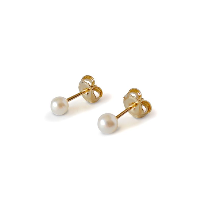Aros Perla Sintética 4mm Enchapado Oro 18K-0