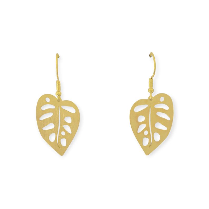 Aros Hoja Filodendro Gancho Enchapado Oro 18K