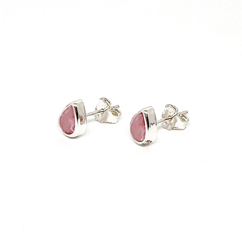 Aros Gota Circon Rosado Plata Fina 925