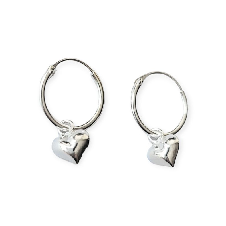 Aros Argolla Mini Corazón Colgante Plata Fina 925 -0