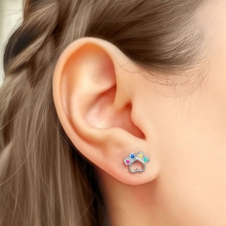 Aros Huella Perro Circones Colores Plata Fina 925-2