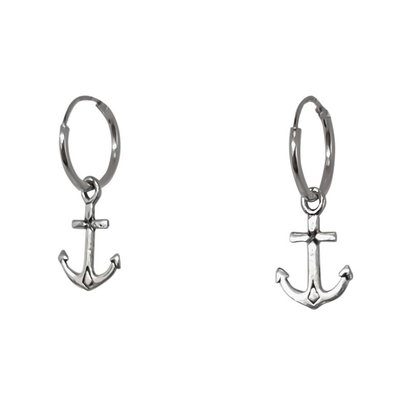 Aros Argolla Ancla Mini Colgante Plata Fina 925-1