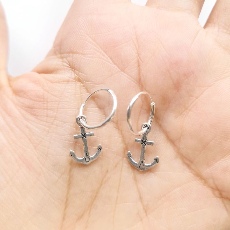 Aros Argolla Ancla Mini Colgante Plata Fina 925-2