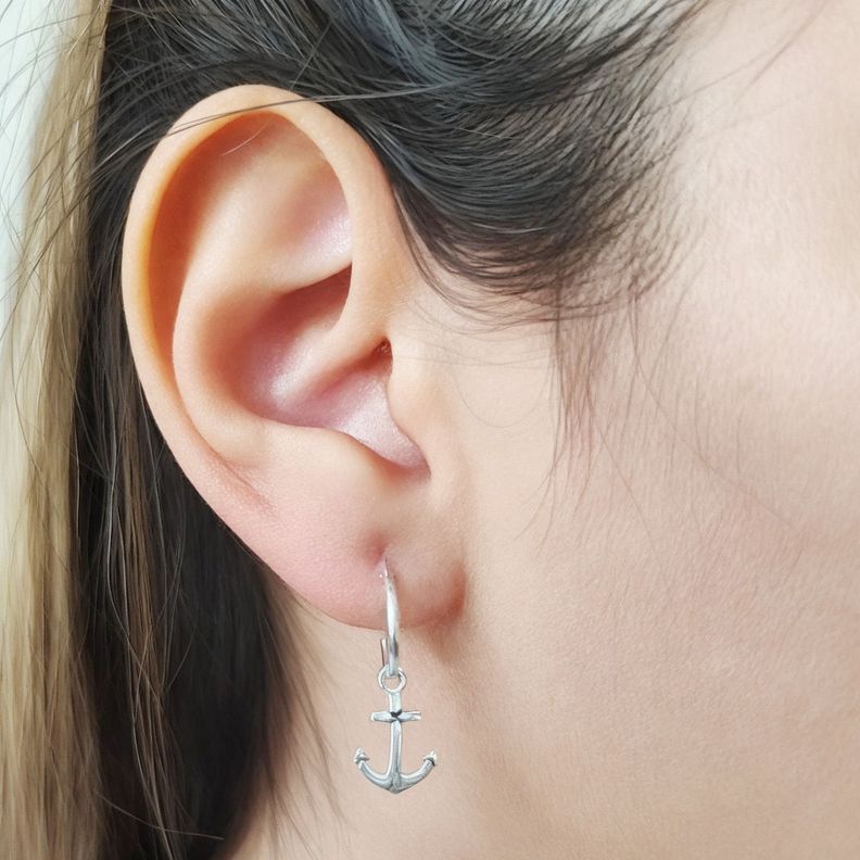 Aros Argolla Ancla Mini Colgante Plata Fina 925-3