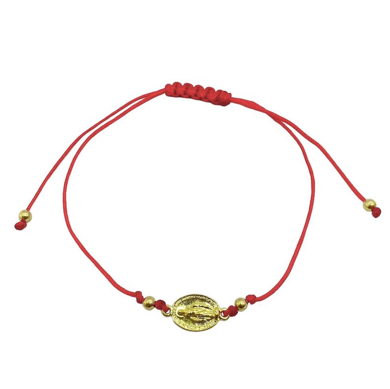 Pulsera Virgen De Los Rayos Cordón Rojo Ajustable Enchapado Oro 18K-0