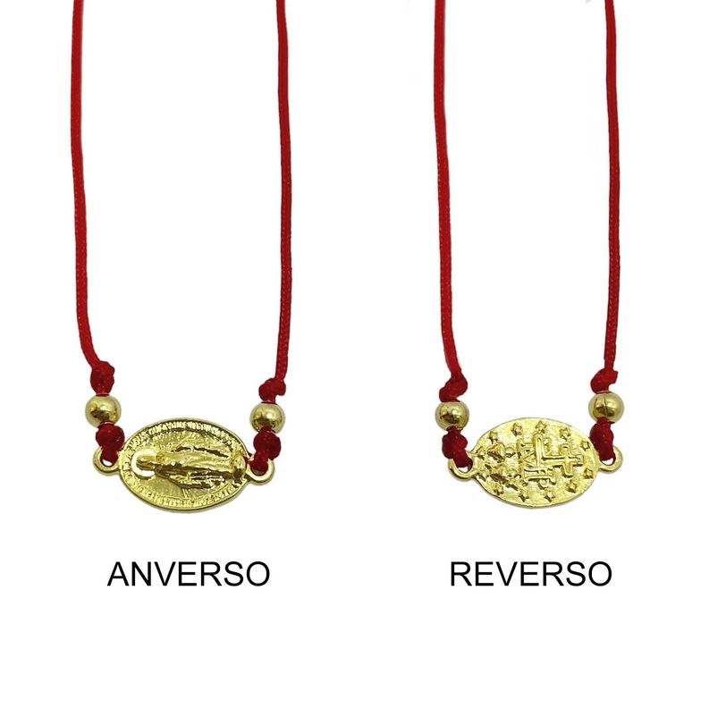 Pulsera Virgen De Los Rayos Cordón Rojo Ajustable Enchapado Oro 18K-1