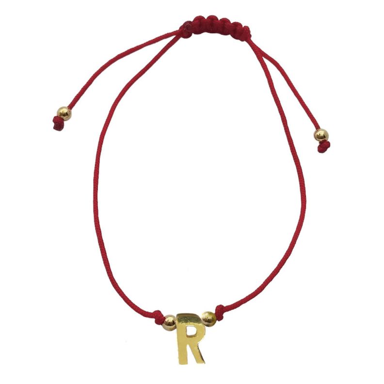 Pulsera Letras R Cordón Rojo Enchapado Oro 18K-1