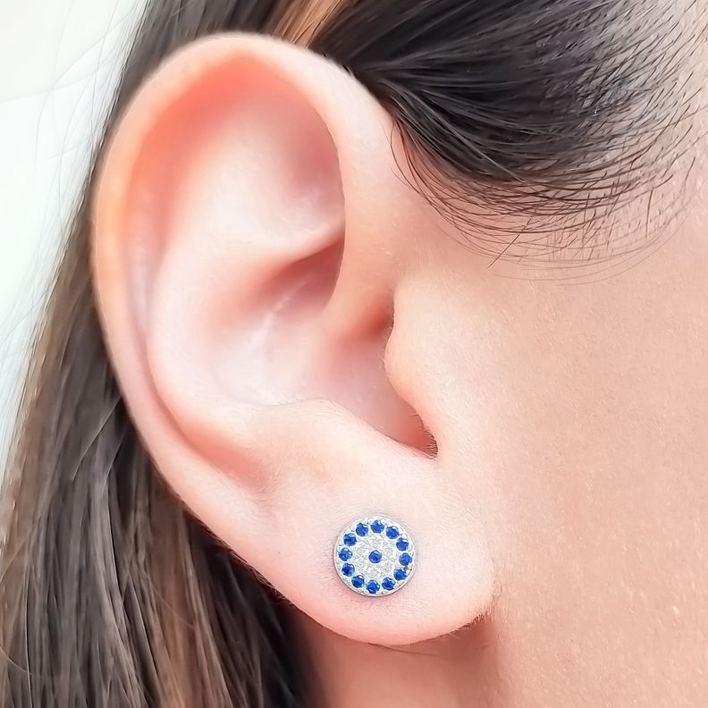 Aros Ojo Turco Circón 8mm Plata Fina 925-2
