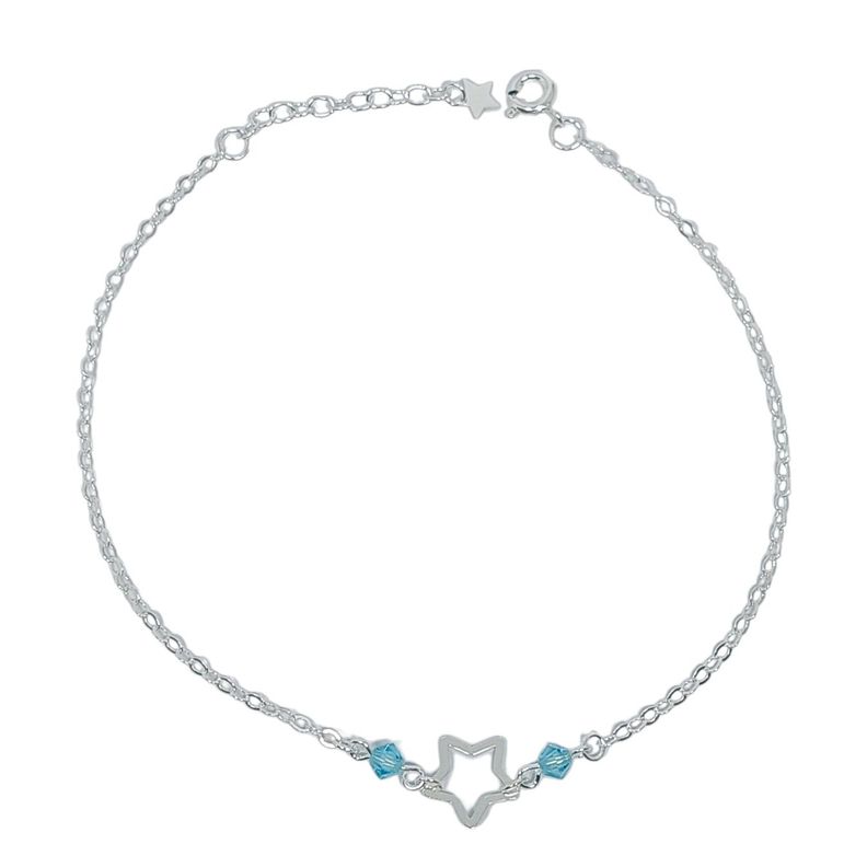 Tobillera Estrella Cristales Plata Fina 925 -0