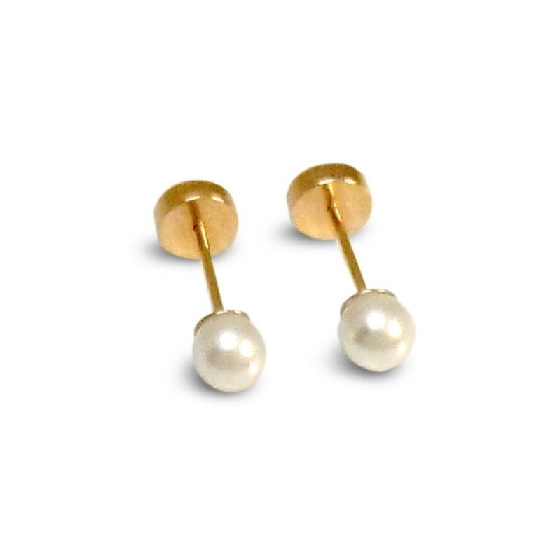 Aros Abridores Bebé Perla Sintética 4mm Laminado Oro 18K-0