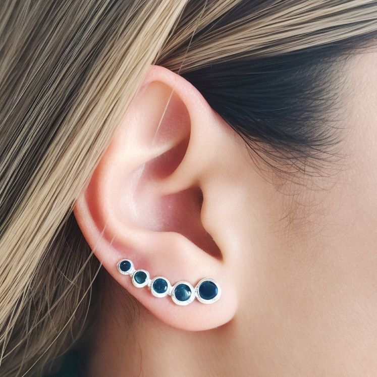 Aros Trepadores Circón Azul Plata Fina 925-1