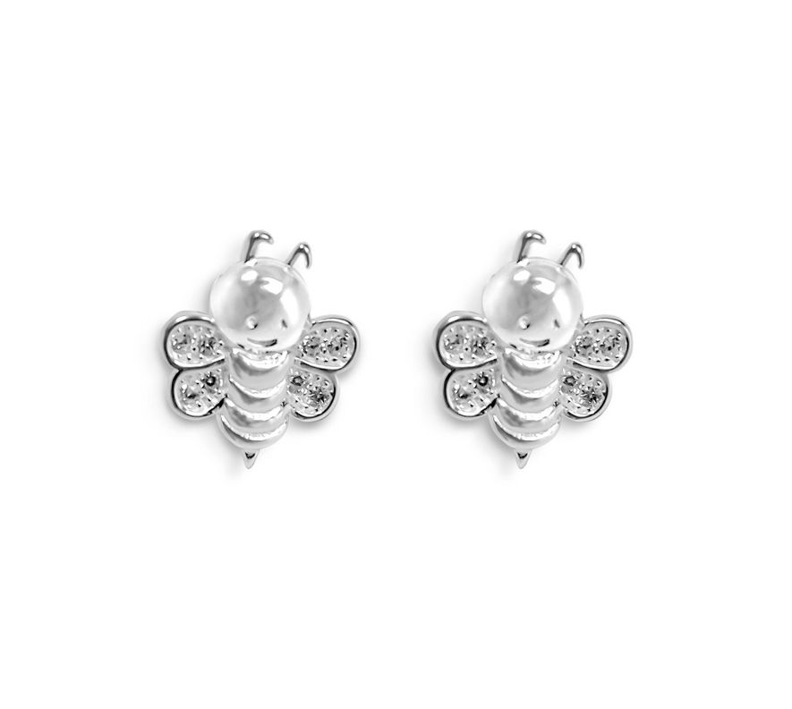 Aros Abeja Circon Ala Plata Fina 925