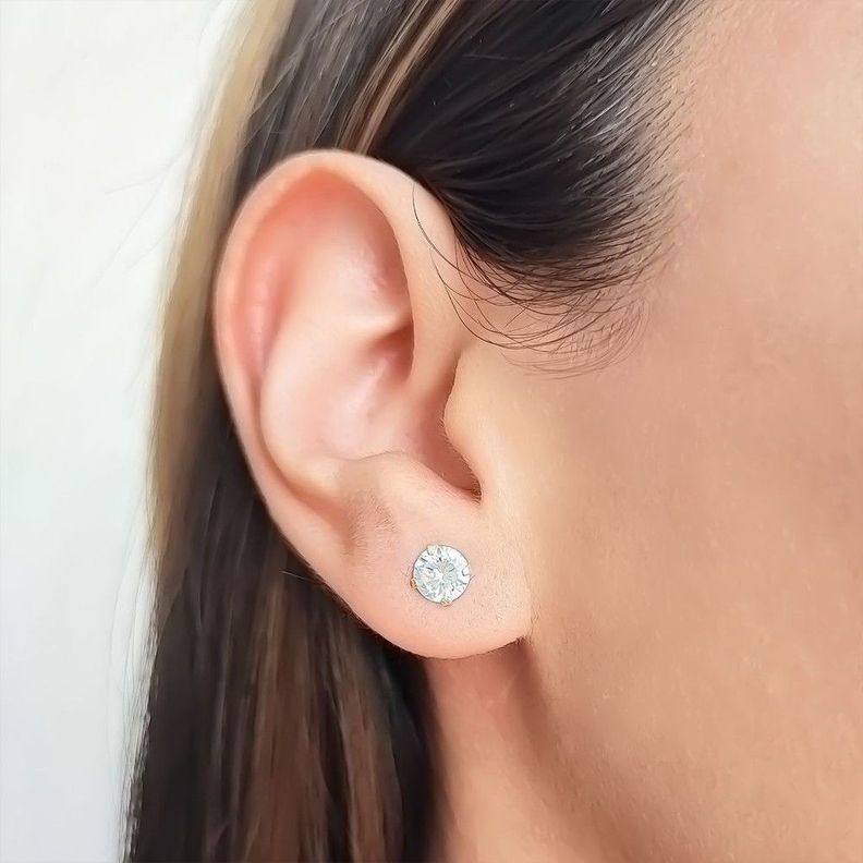 Aros Circón Blanco Solitario 6mm Plata Fina 925-1