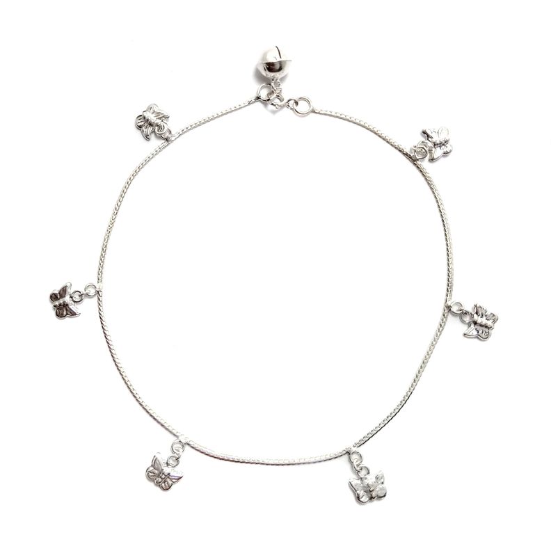 Tobillera Mariposas Colgantes Plata Fina 925 26CM-0