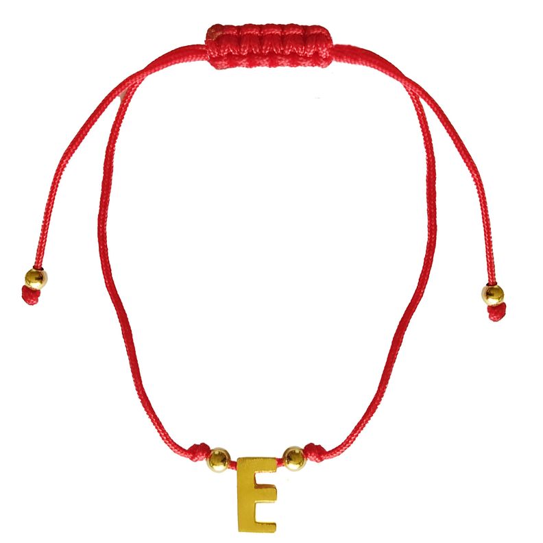Pulsera Letras  E Cordón Rojo Enchapado Oro 18K-0