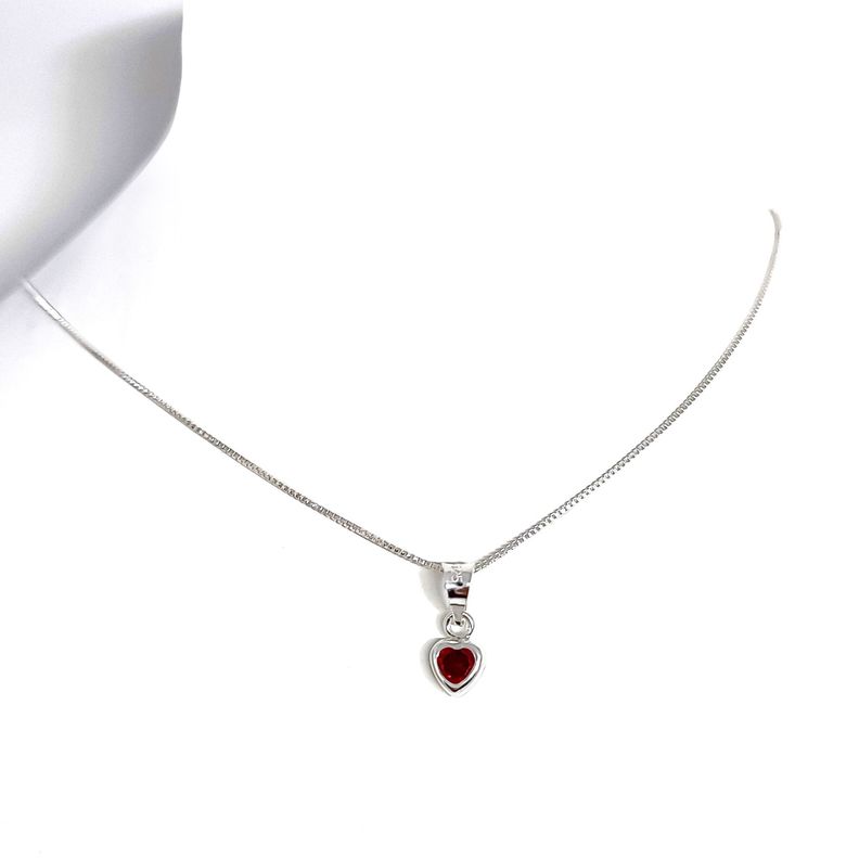 Collar Punto de Luz Corazón Circón Rojo Plata Fina 925-0
