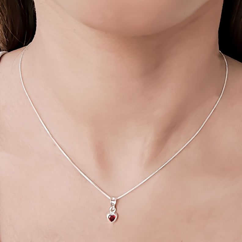 Collar Punto de Luz Corazón Circón Rojo Plata Fina 925-2