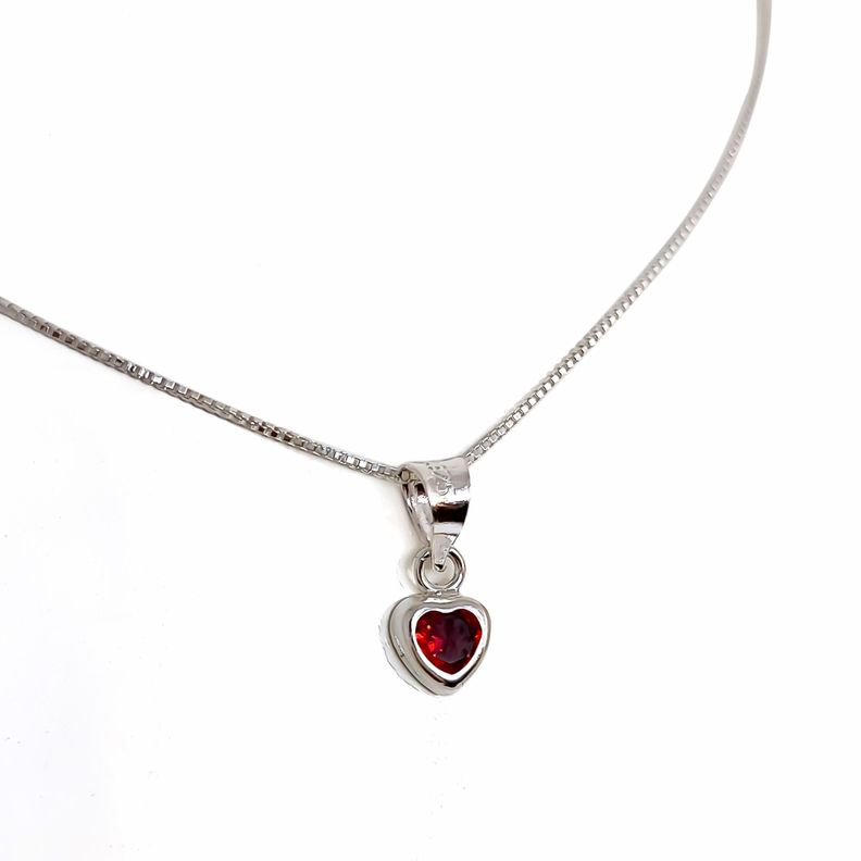 Collar Punto de Luz Corazón Circón Rojo Plata Fina 925-1