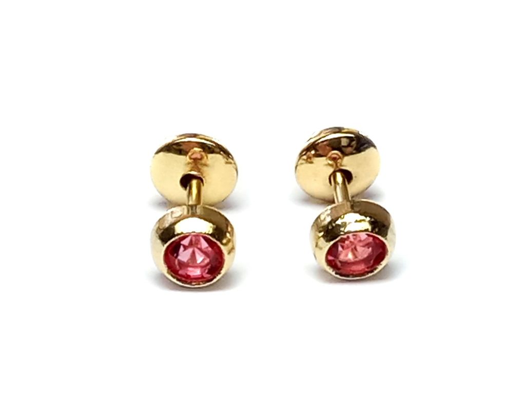 Aros Bebé Circón Rosado 4mm Enchapado Oro 18 K-0