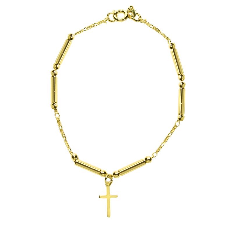 Pulsera Cadena Eslabón Tubo Cruz Enchapado Oro 18k -0